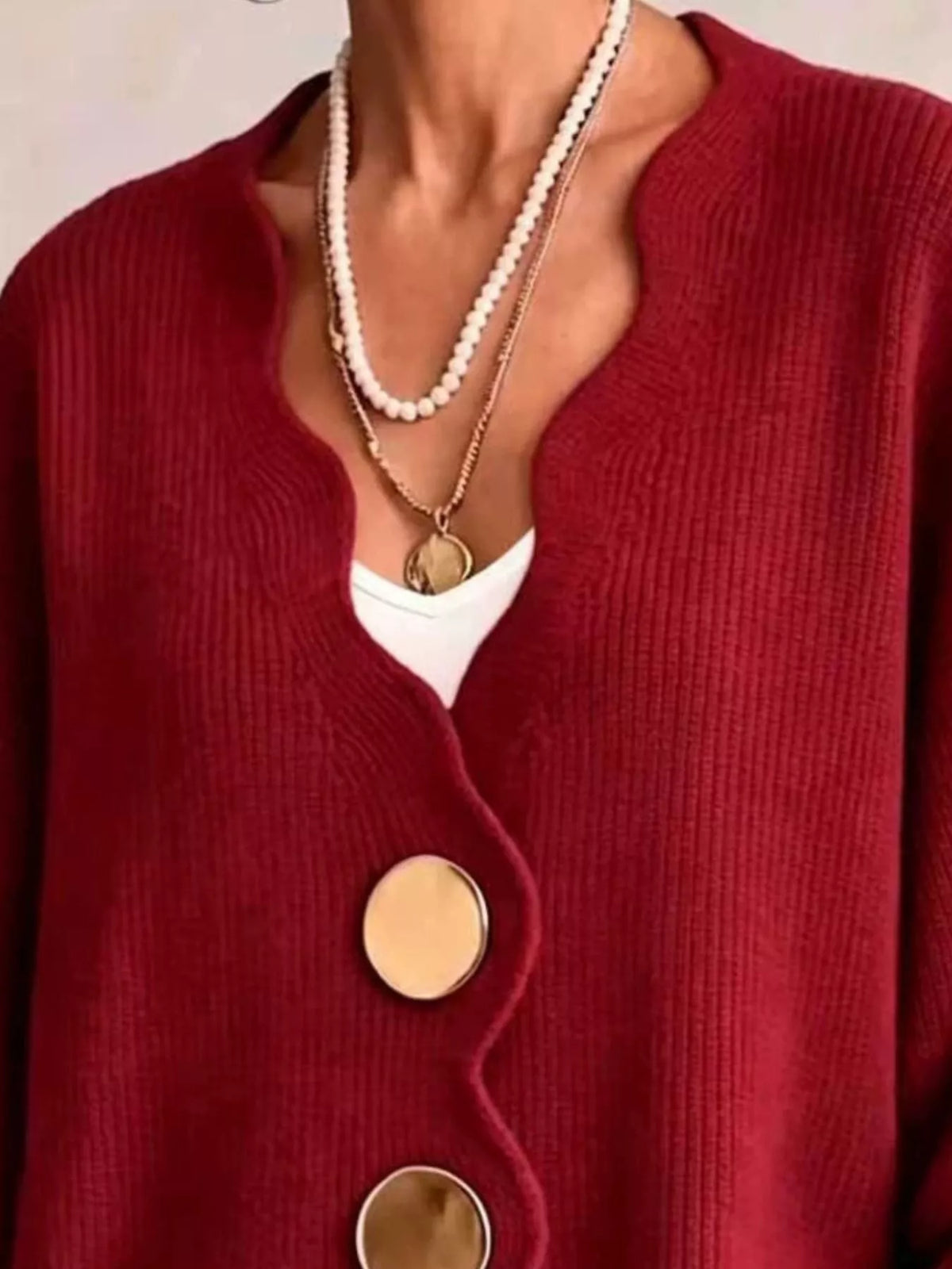 Full Size Scalloped-Edge Oversized Button-Down Cardigan Plus Size
