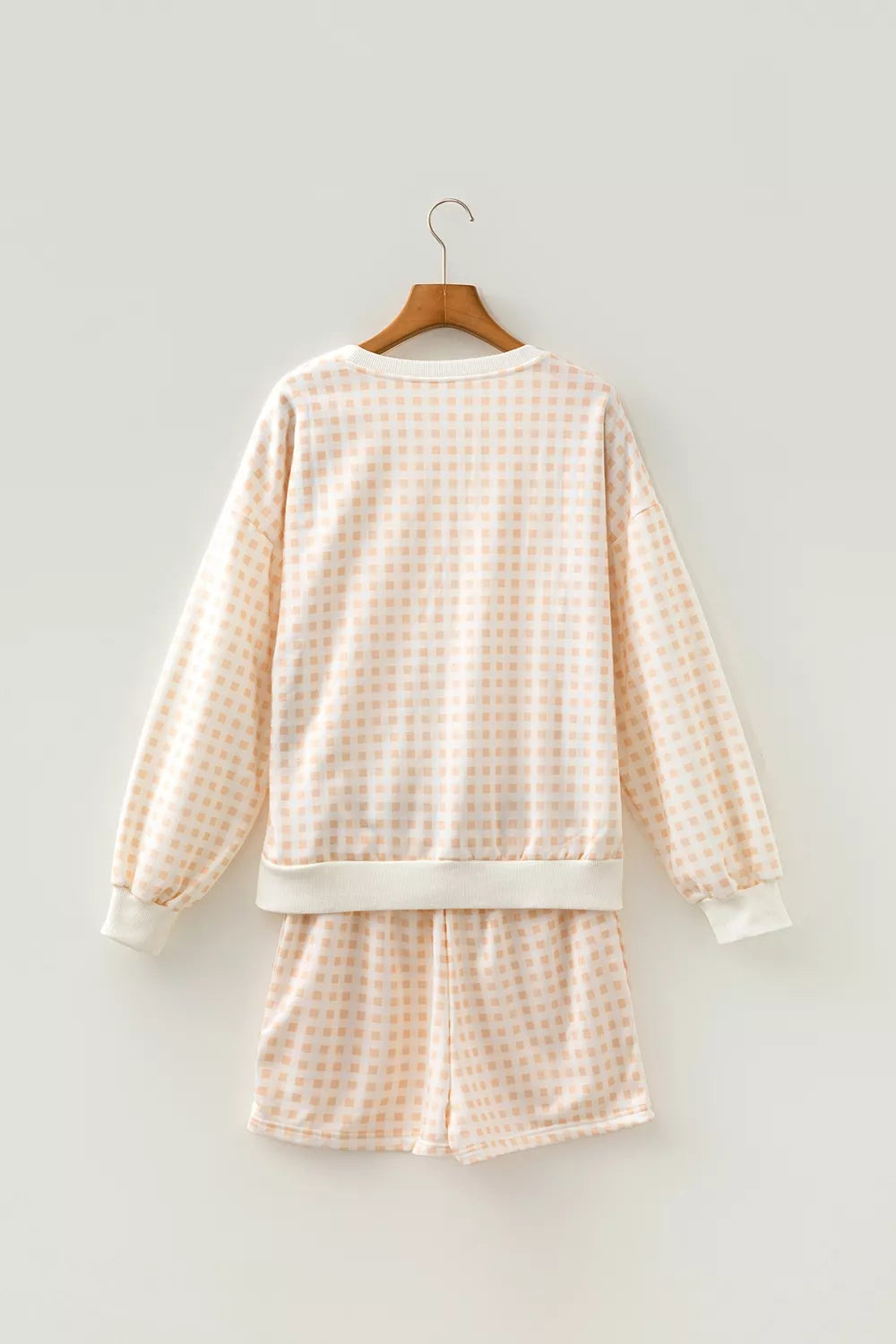 Gingham Long Sleeve Sweatshirt and Shorts Set - Lilixa.store