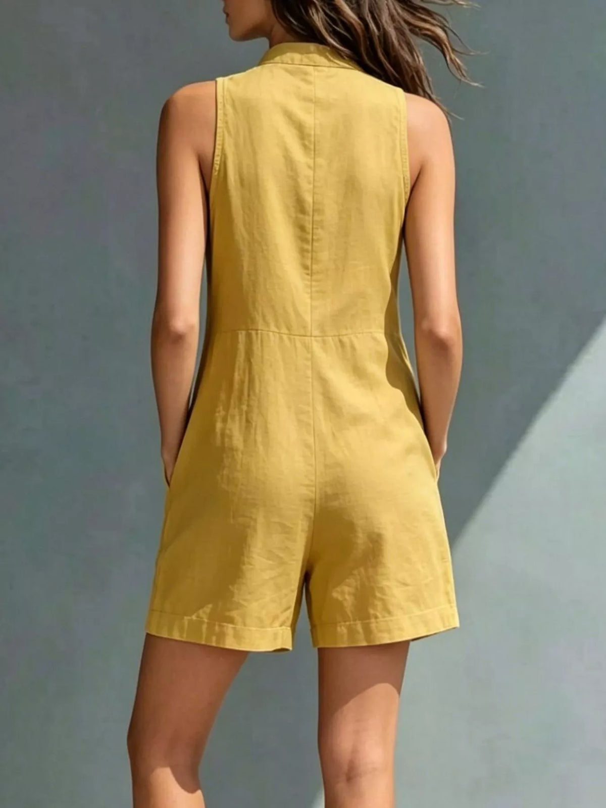 Full Size Sleeveless Button-Front Romper with Pockets Plus Size - Lilixa.store