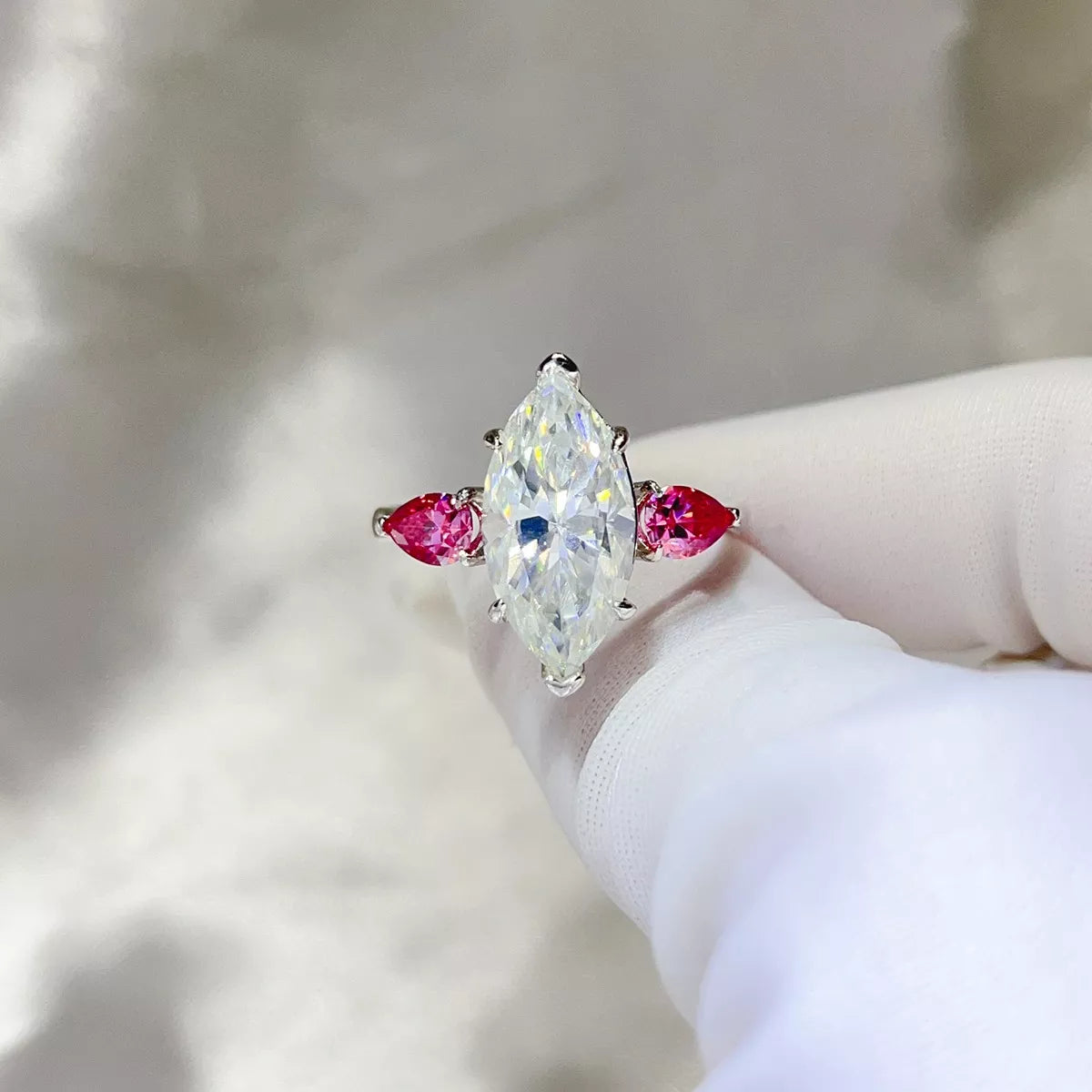 6 Carat 925 Sterling Silver Moissanite Ring in Hot Pink, view 2