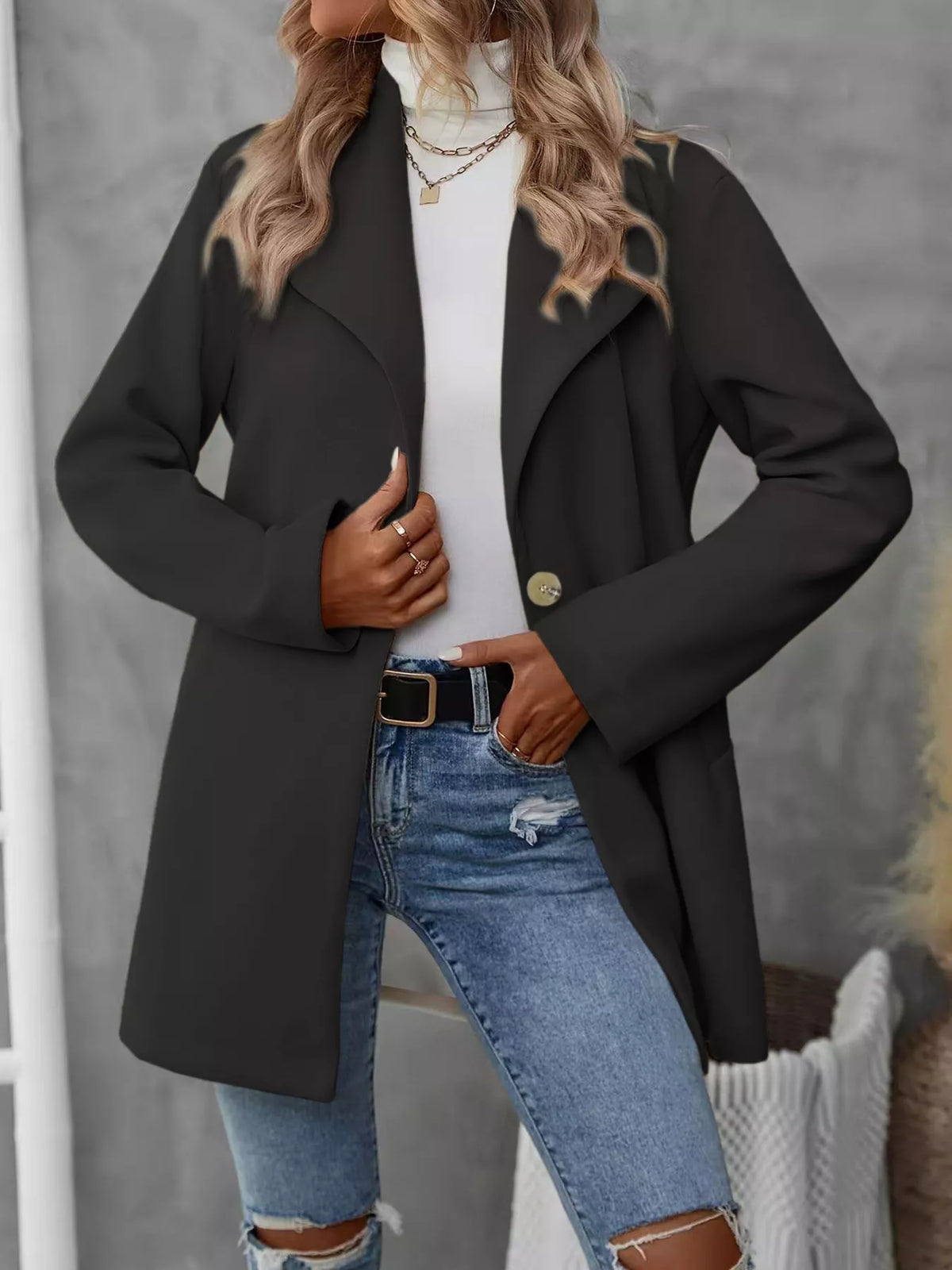 Lapel Collar Single-Button Wool Blend Overcoat - Lilixa.store