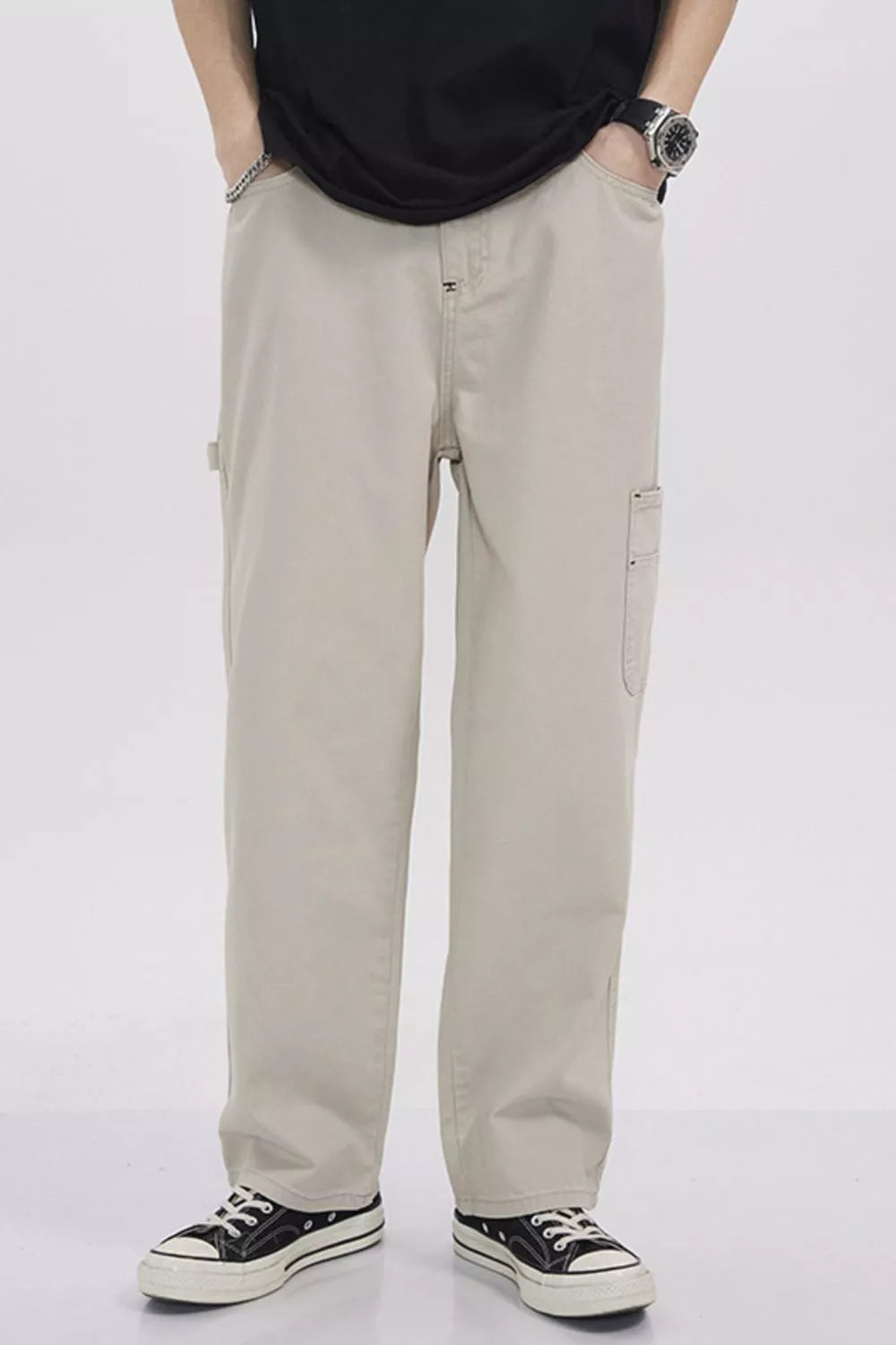 Men's Full Size Loose Fit Cargo Pants Plus Size in Beige