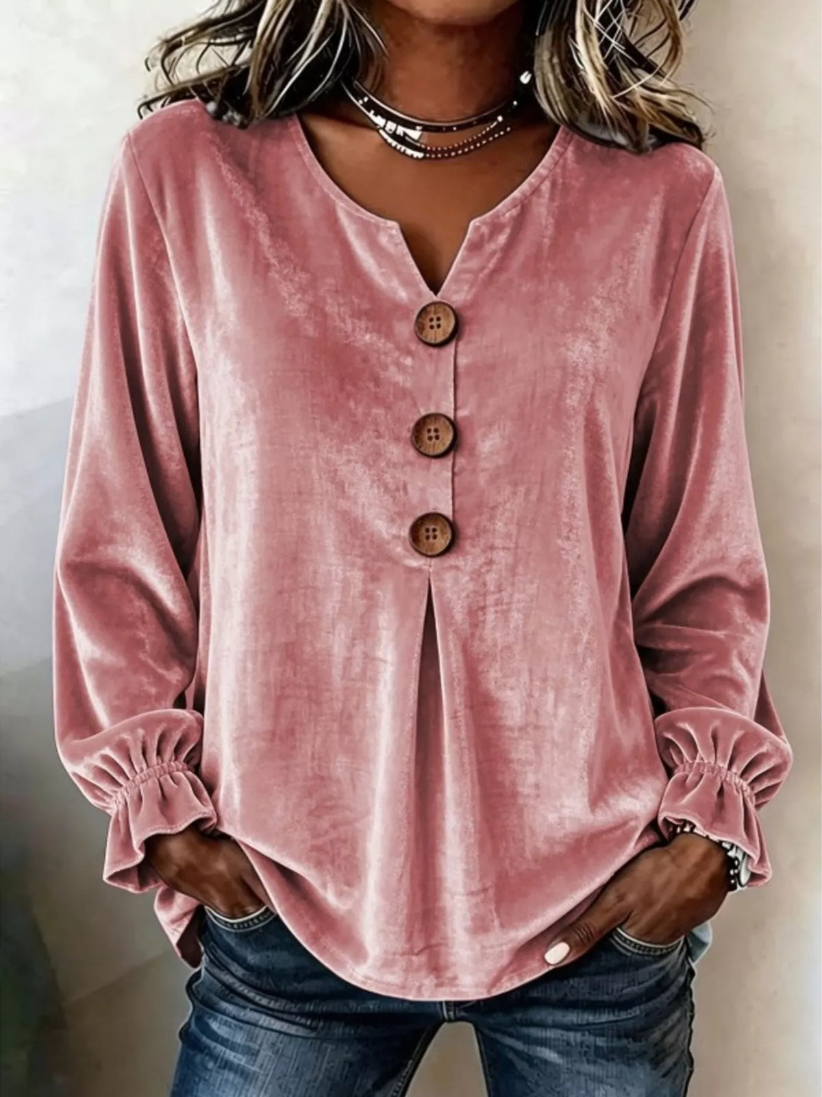 Velvet Flounce Sleeve Blouse - Lilixa.store
