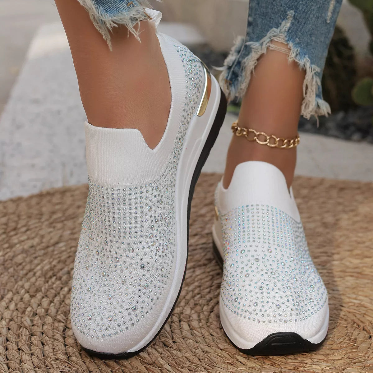 Rhinestone Round Toe Slip-Ons - Lilixa.store