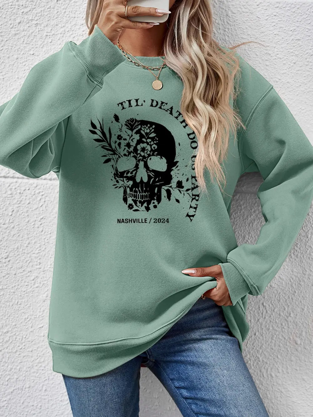 Graphic Round Neck Dropped Shoulder Sweatshirt - Lilixa.store