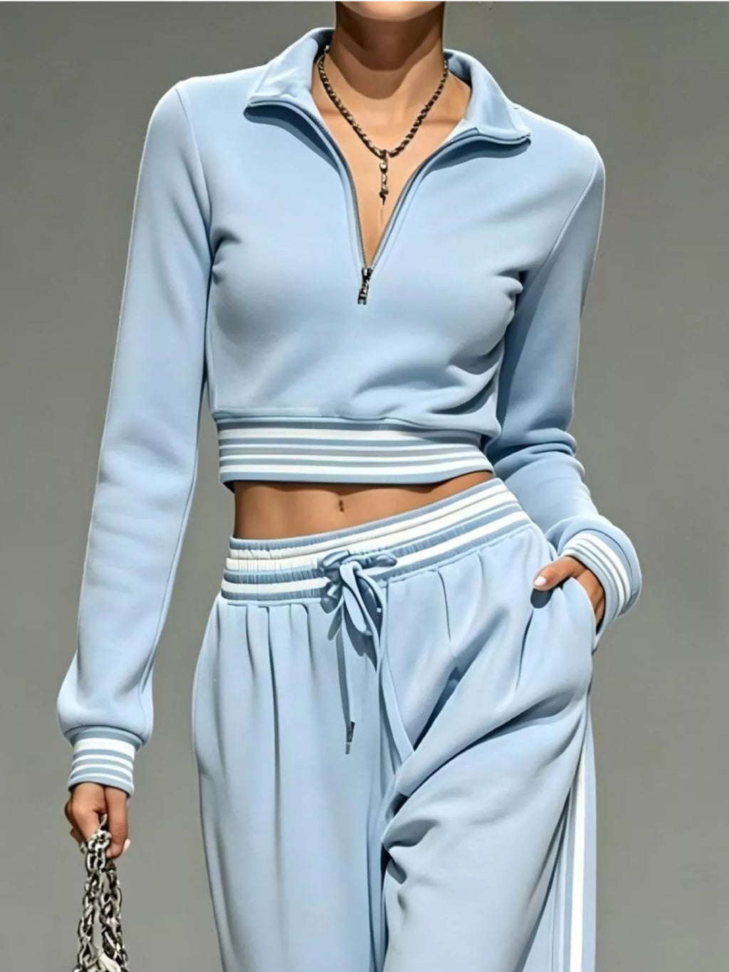 Full Size Half Zip Cropped Top and Pants Set Plus Size - Lilixa.store