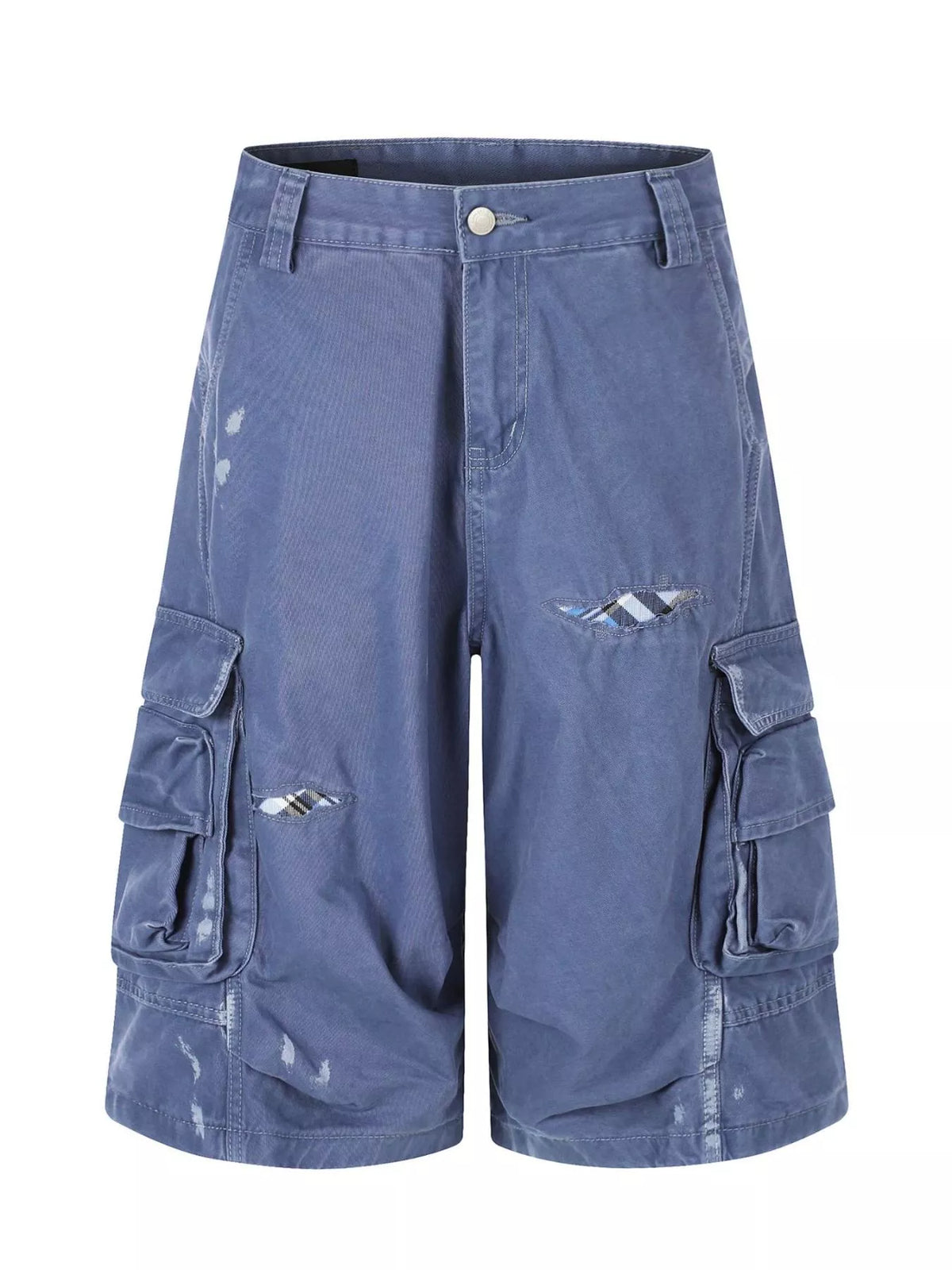 Men's Distressed Cargo Capris in Blue