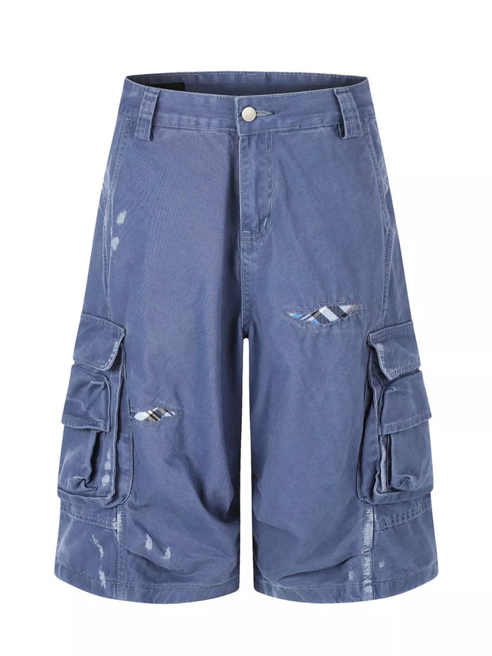 Men's Distressed Cargo Capris in Blue