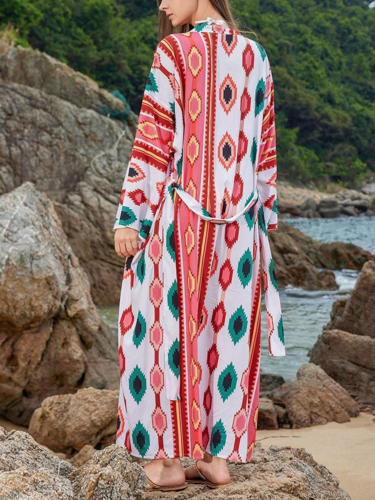 Boho Print Long Sleeve Beach Cover-Up - Lilixa.store