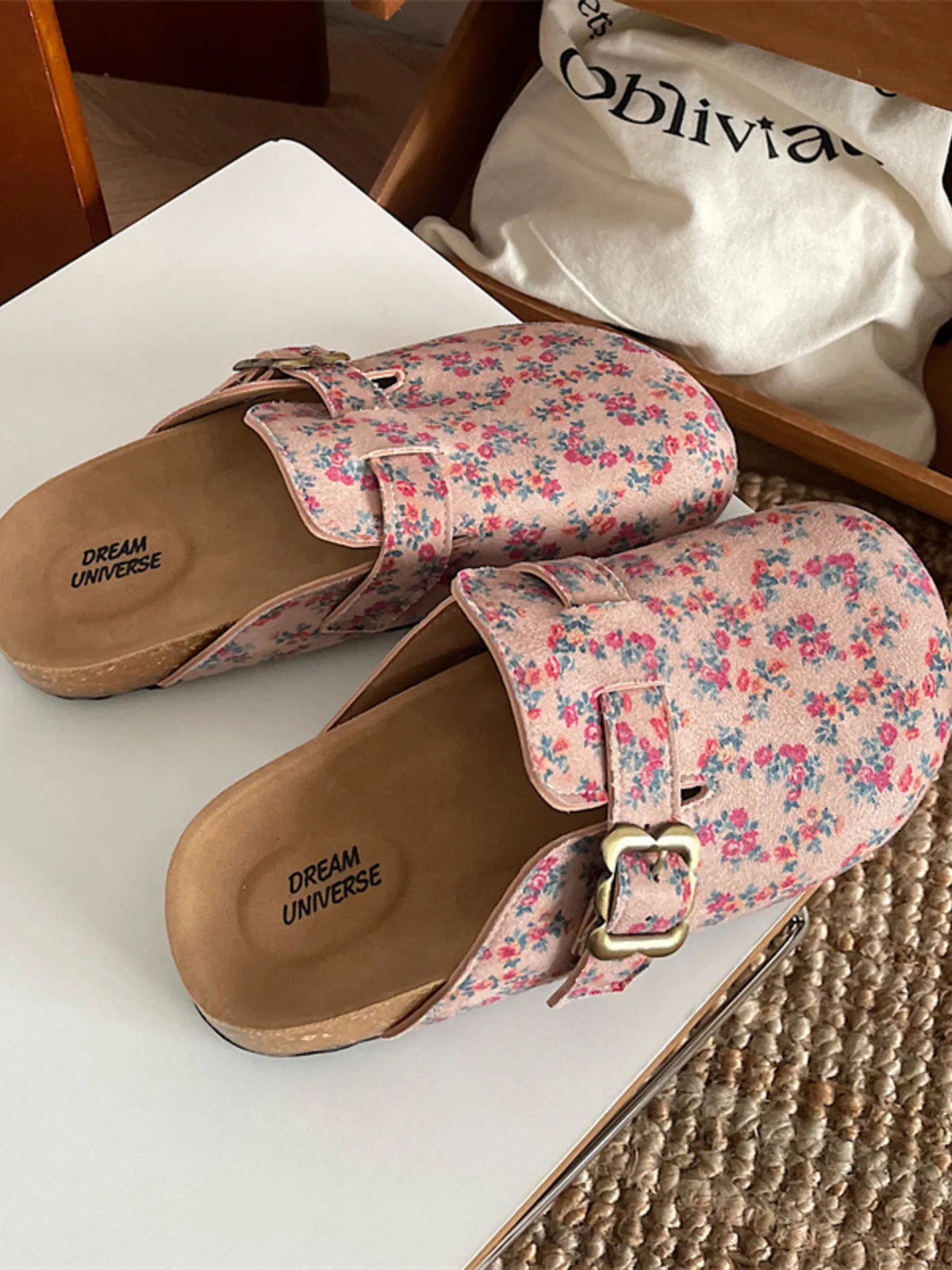 Floral Pattern Round Toe Slip-Ons in Floral Blue, view 7