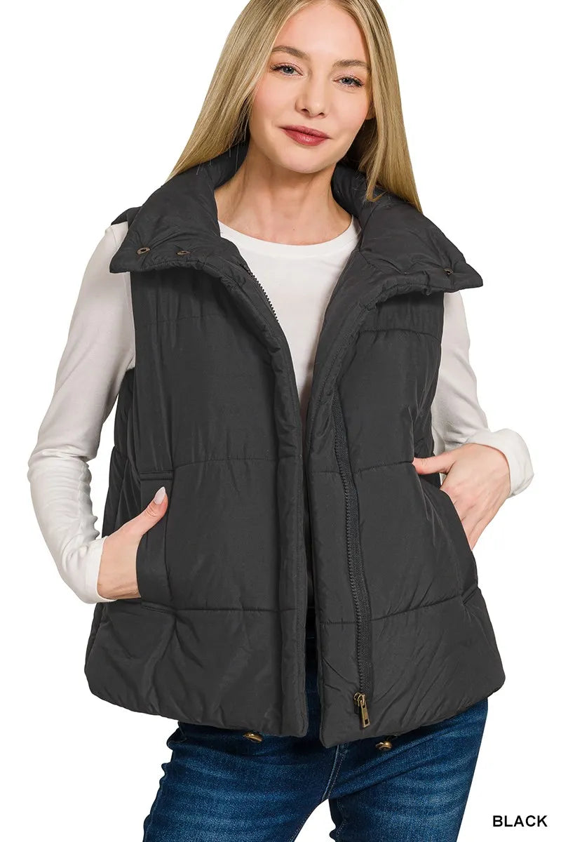 Zenana High Neck Zip-Up Vest Coat - Lilixa.store