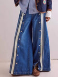 Wide-Leg Side Snap Button Jeans - Lilixa.store