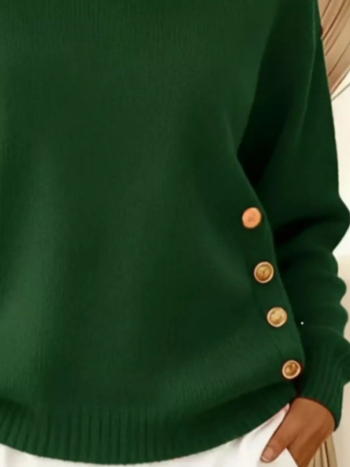 Full Size Decorative Button Dropped Shoulder Sweater Plus Size