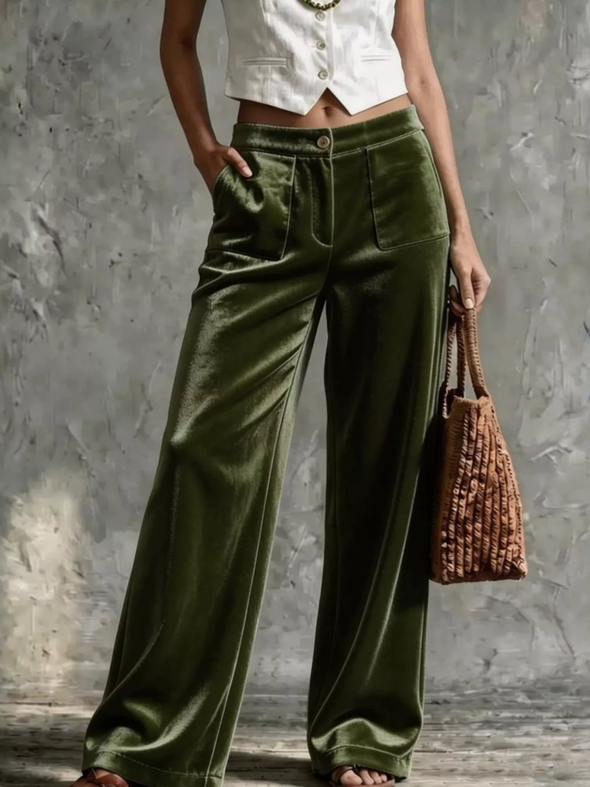 Full Size Velvet Wide-Leg Pants Plus Size
