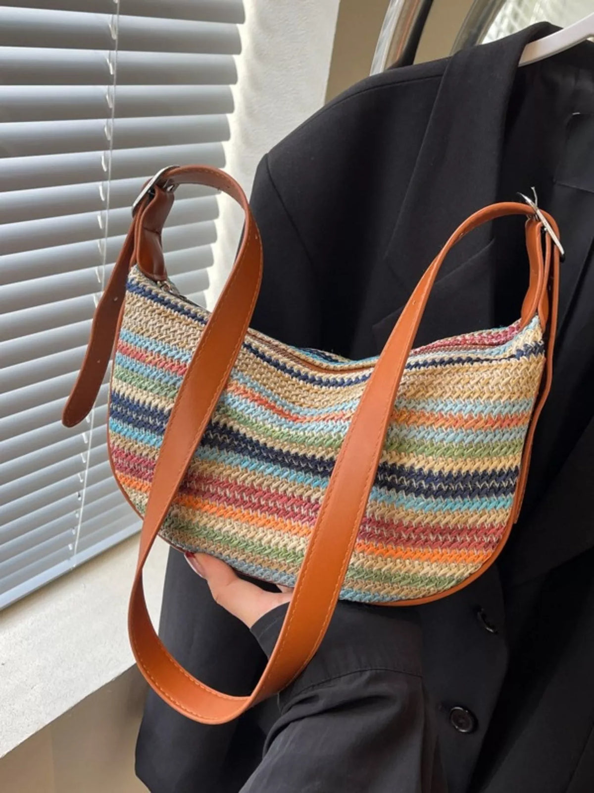 Striped Woven Crossbody Bag