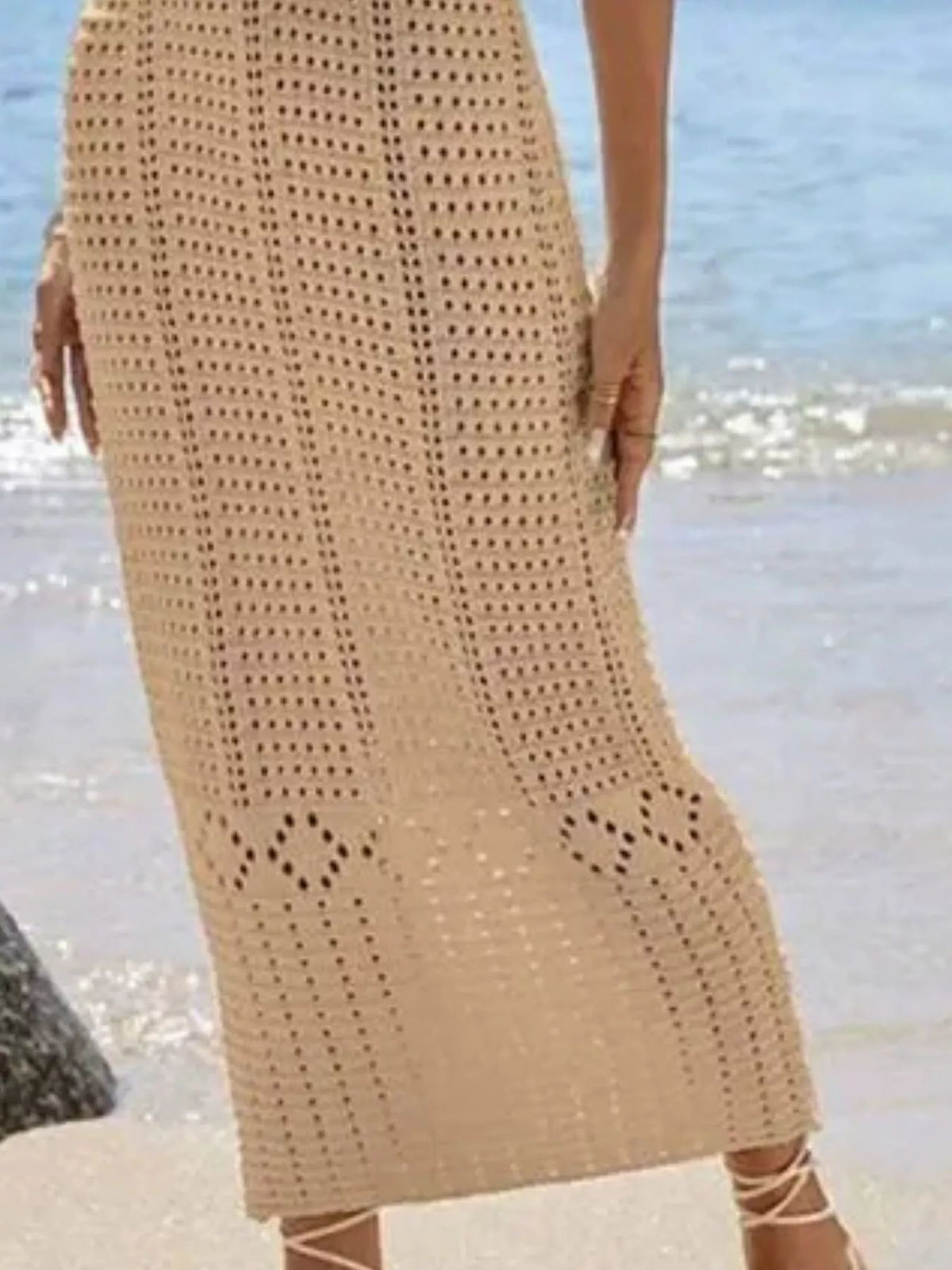 Sleeveless Crochet Knit Cover Up Maxi Dress - Lilixa.store