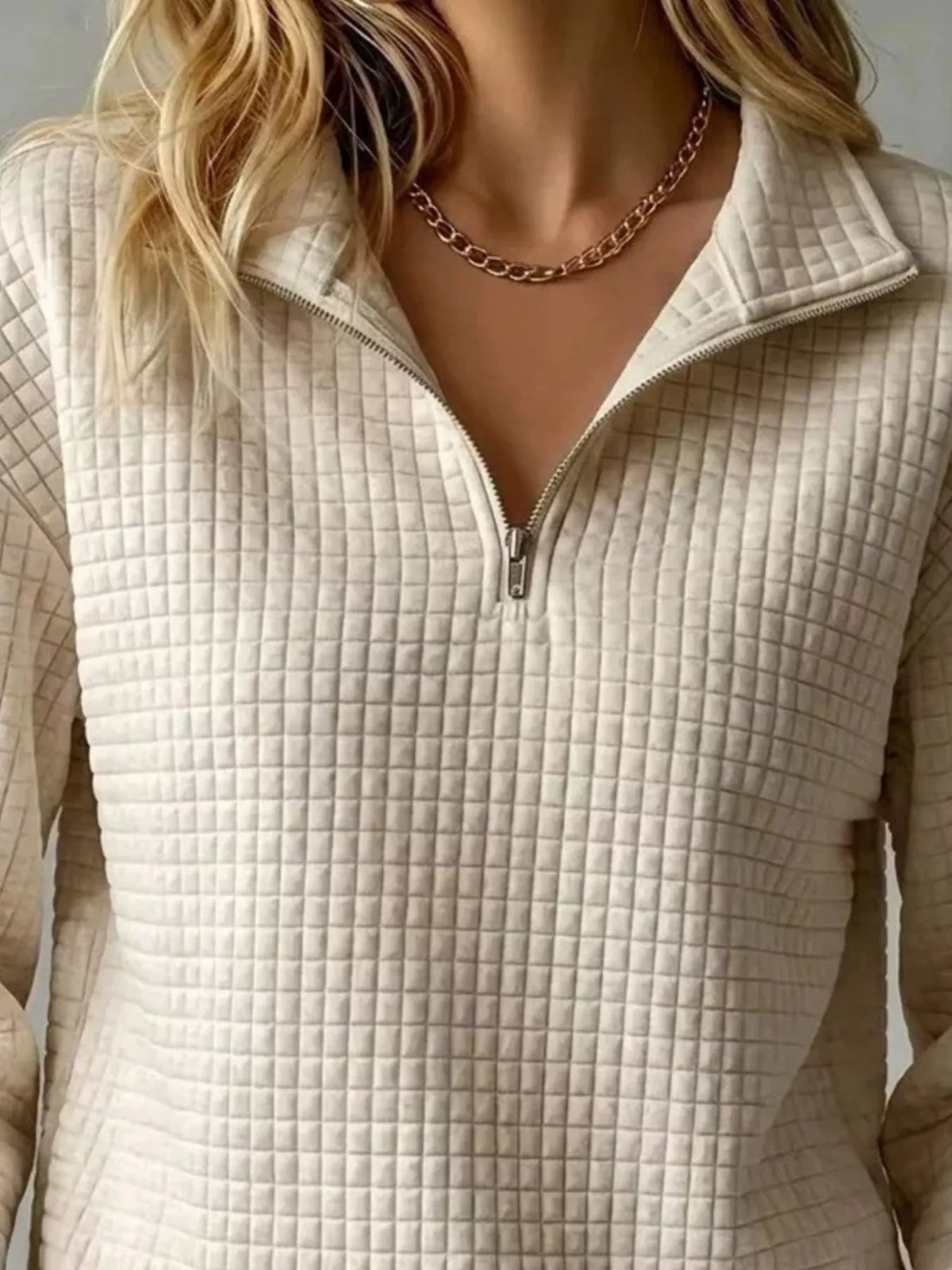 Waffle Knit Quarter-Zip Sweatshirt