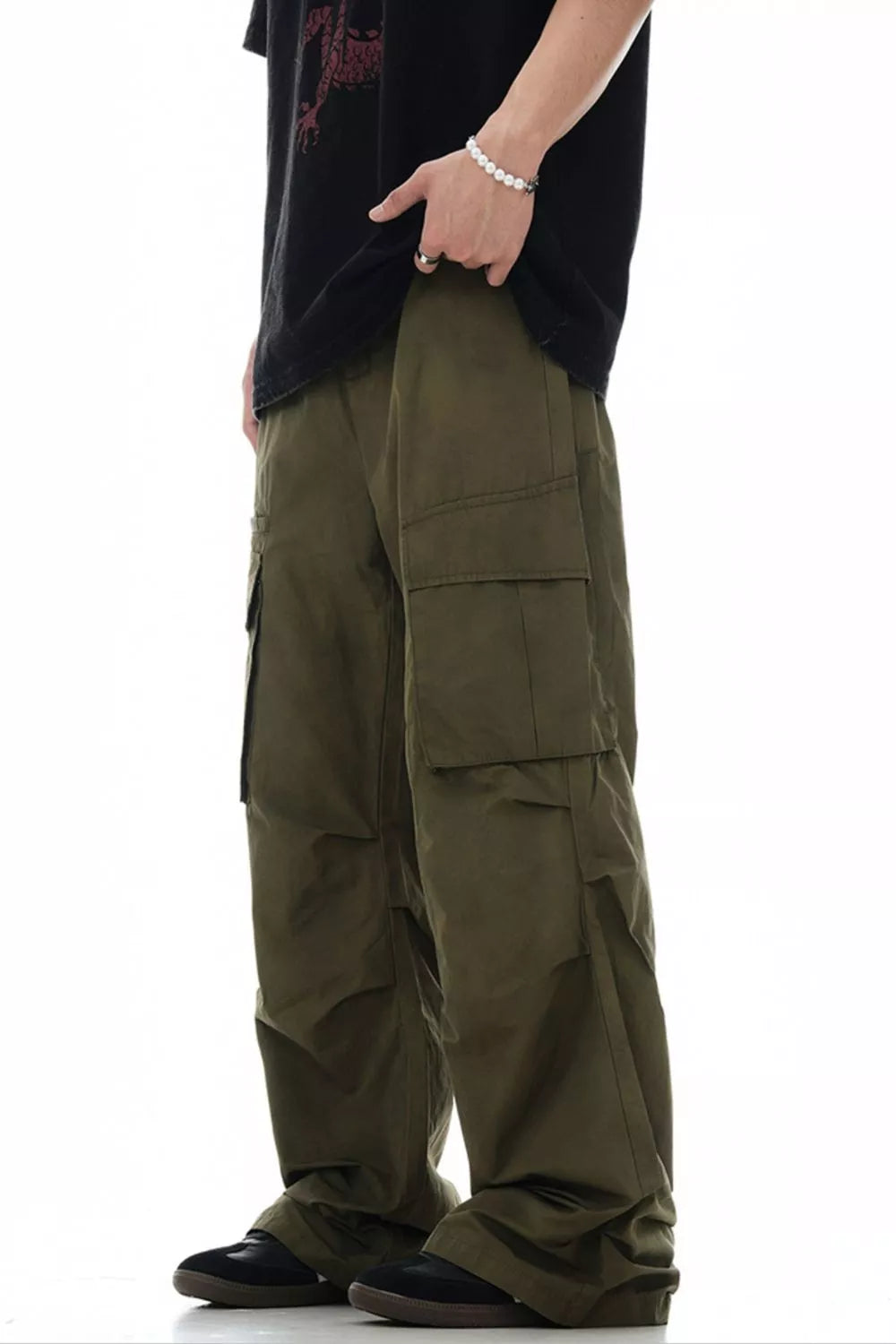 Men's Relaxed Fit Cargo Pants in Light Army Green, view 4