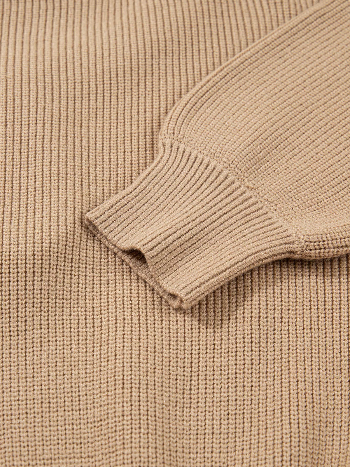 Pearl Embellished Keyhole Ribbed Sweater Dress in Camel, view 12