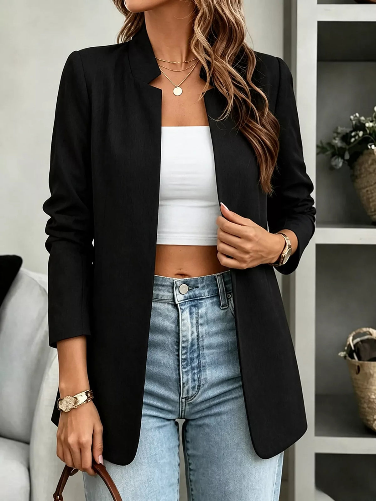 Open-Front Long Sleeve Blazer - Lilixa.store