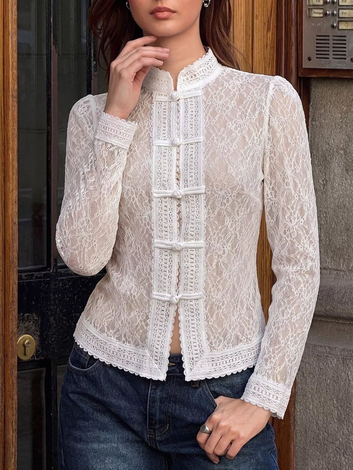 Lace Chinese Style Button Shirt - Lilixa.store