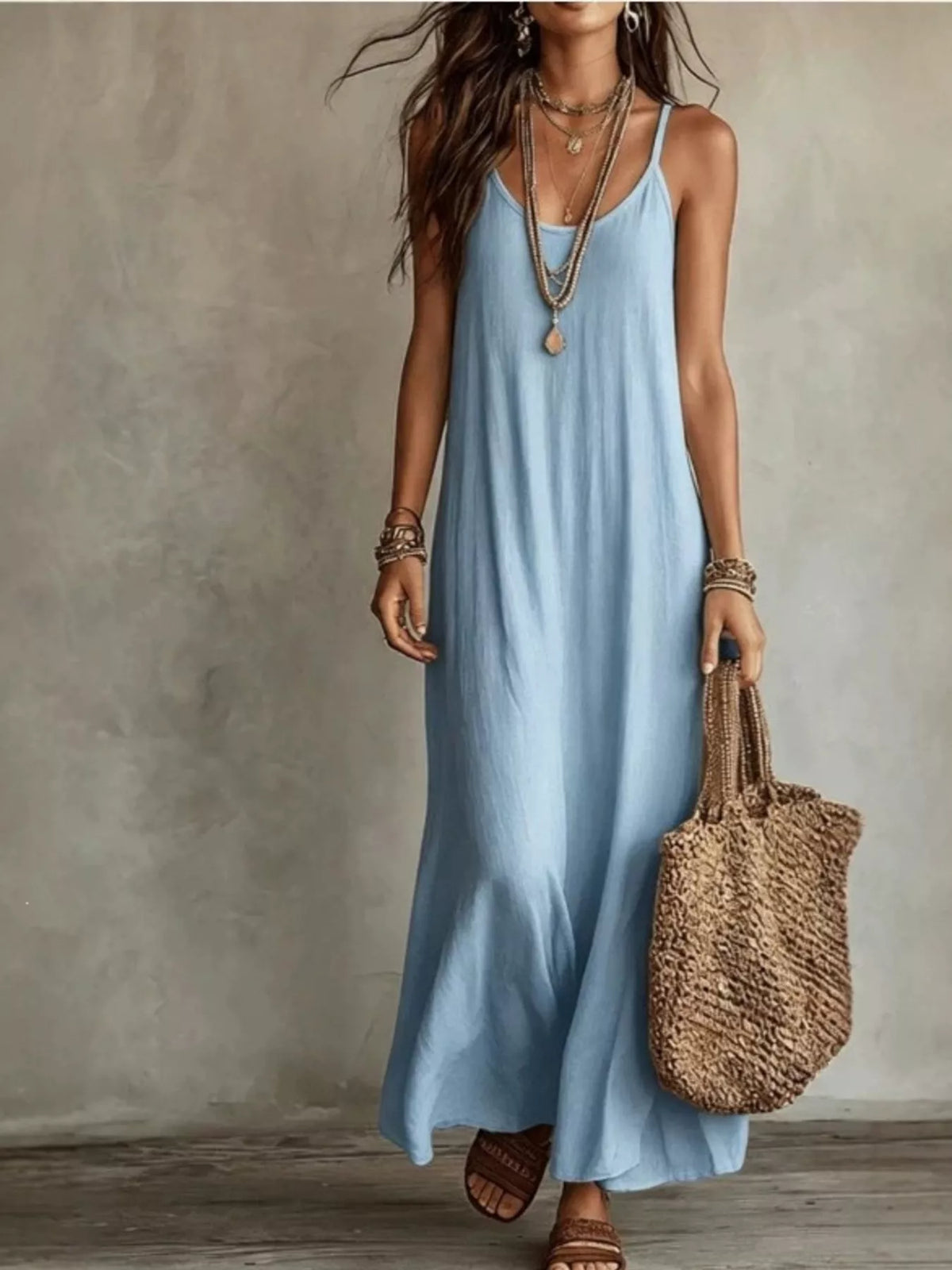 Full Size Scoop Neck Spaghetti Strap Maxi Dress Plus Size - Lilixa.store