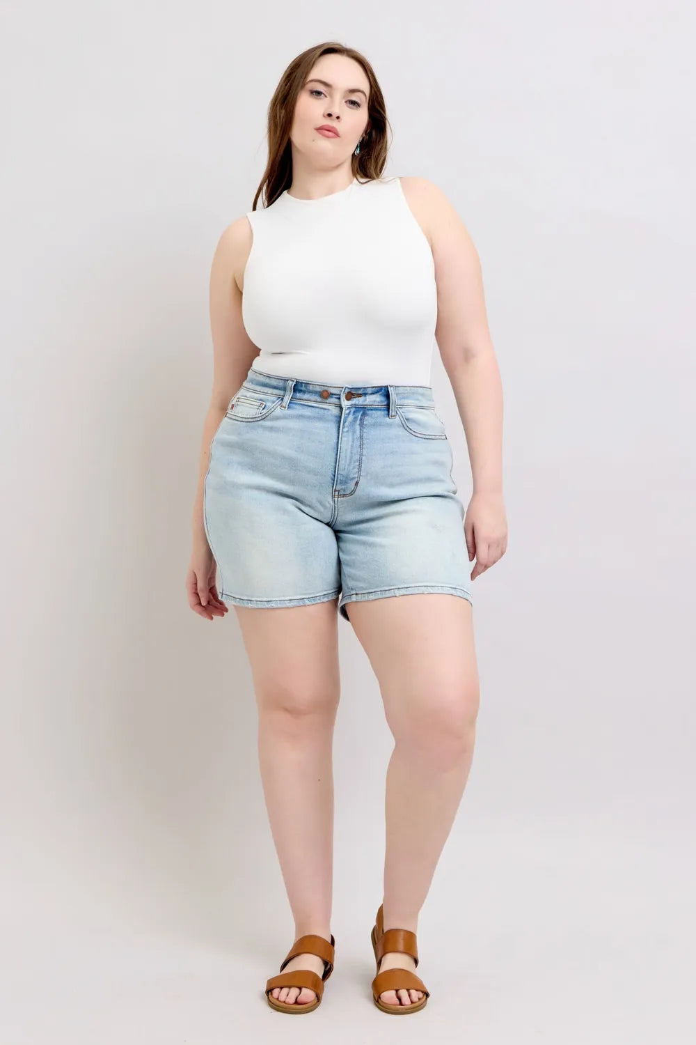 Judy Blue Full Size 2 Button Denim Shorts with Pockets Plus Size - Lilixa.store