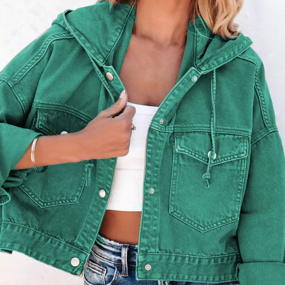 Hooded Dropped Shoulder Denim Jacket - Lilixa.store
