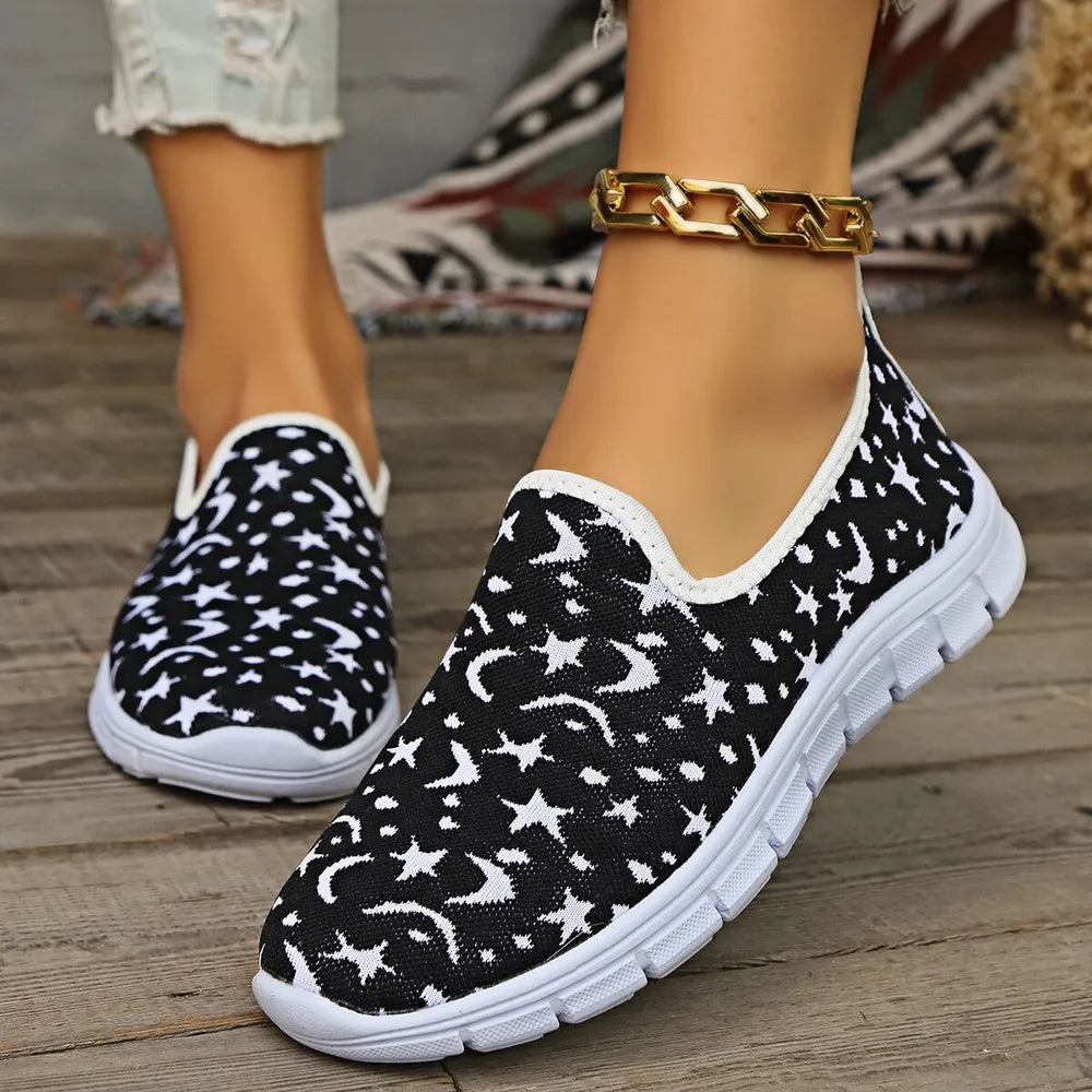 Star & Moon Pattern Flat Loafers, view 4