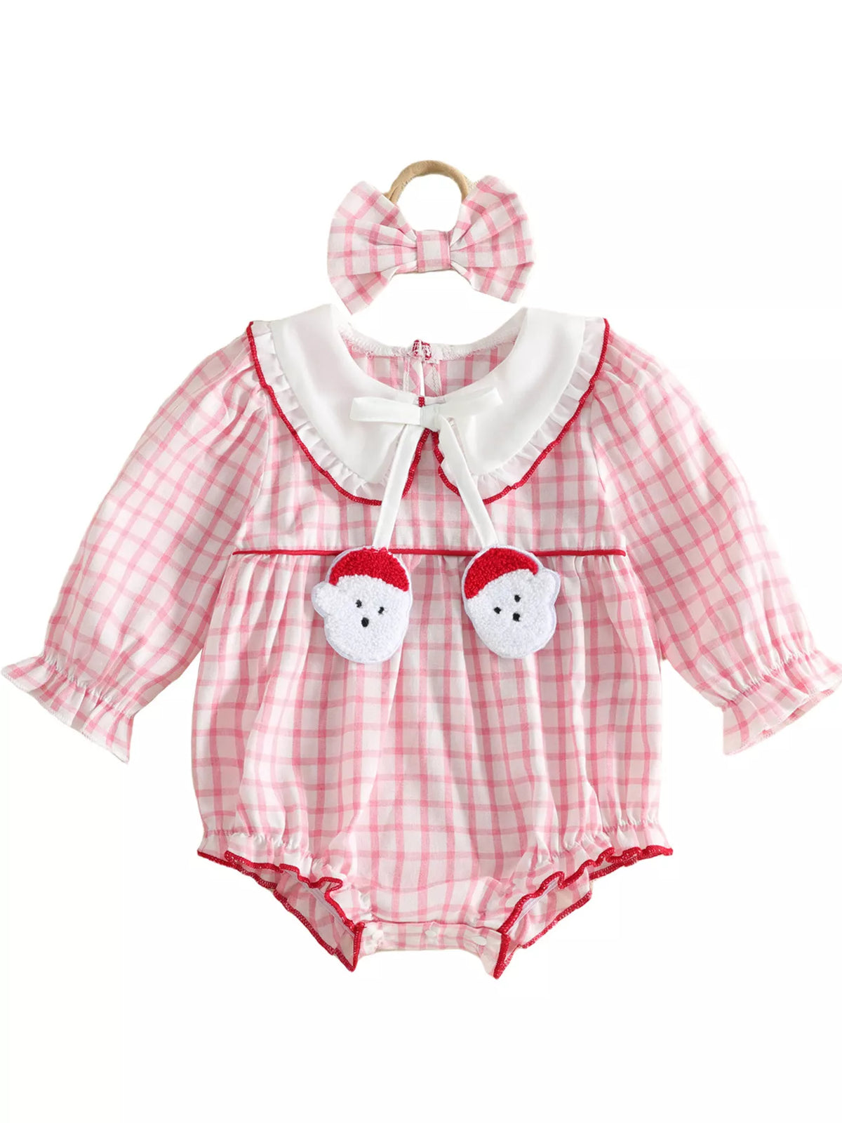 Children's Plaid Long-Sleeve Bodysuit and Bow Headband Set