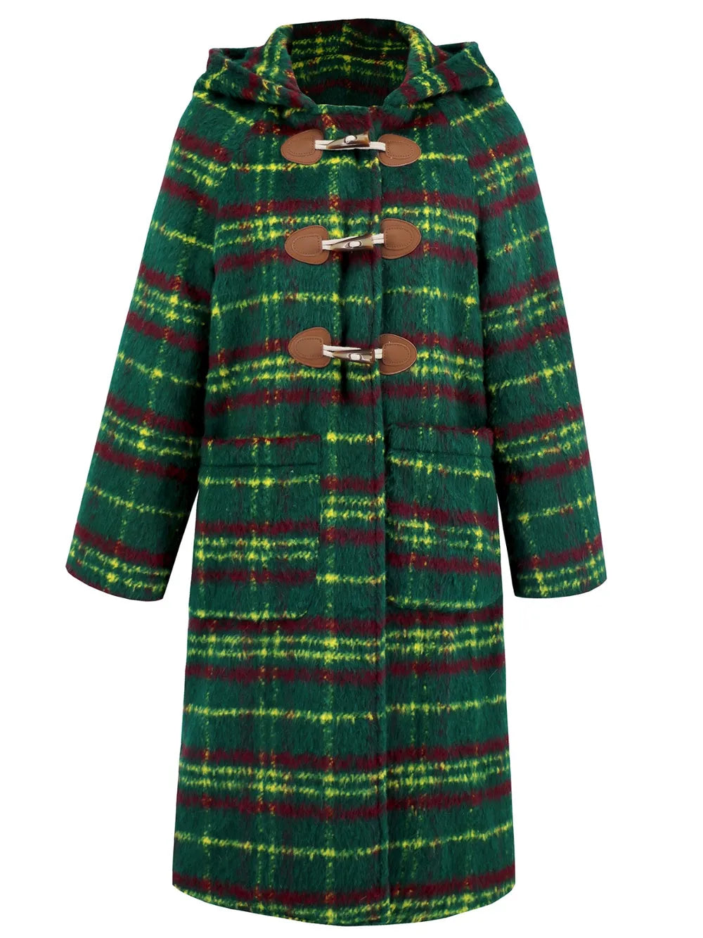 Plaid Long Sleeve Hooded Coat with Pockets, view 7