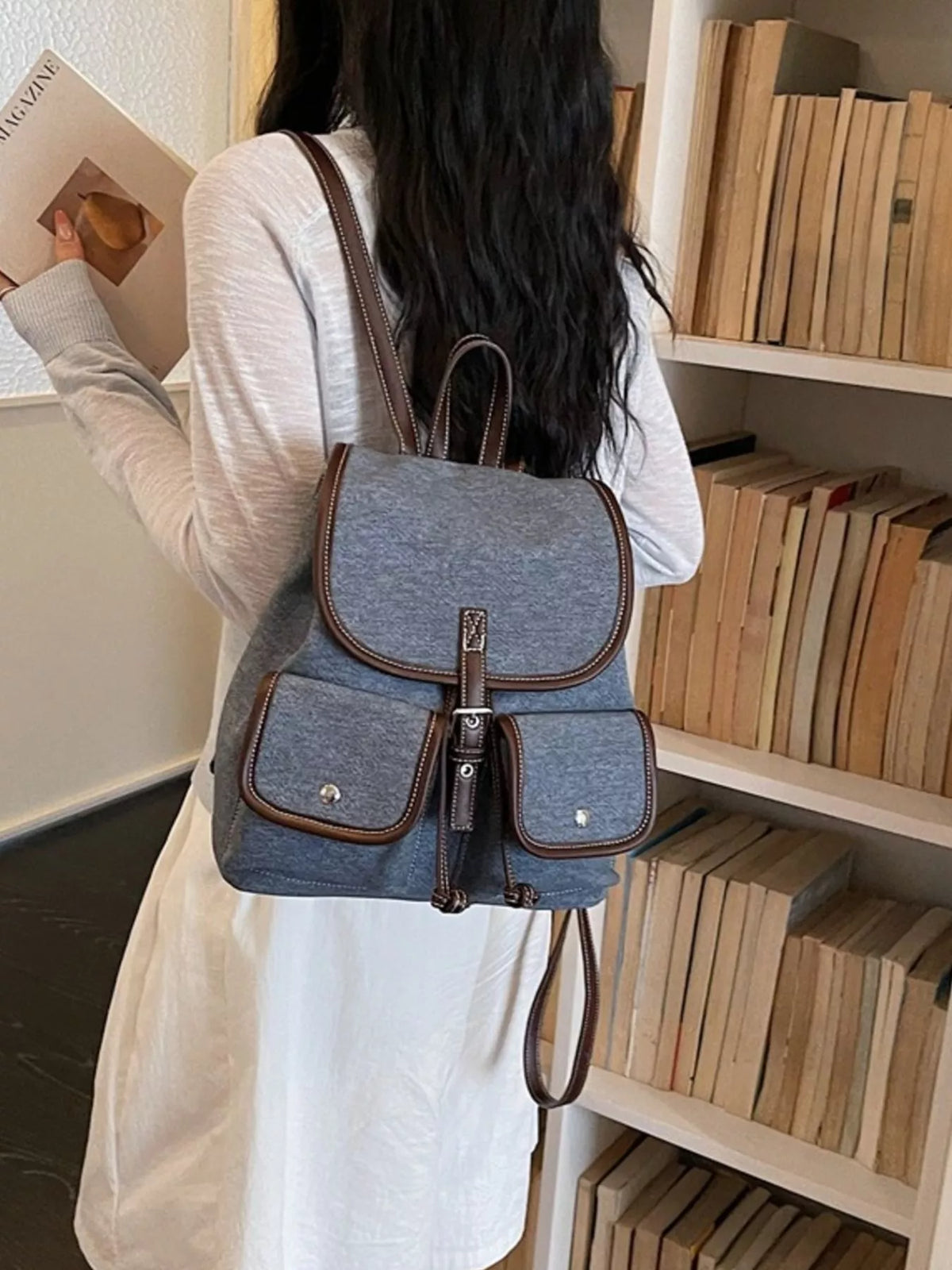 Casual Denim Flap Backpack Bag - Lilixa.store