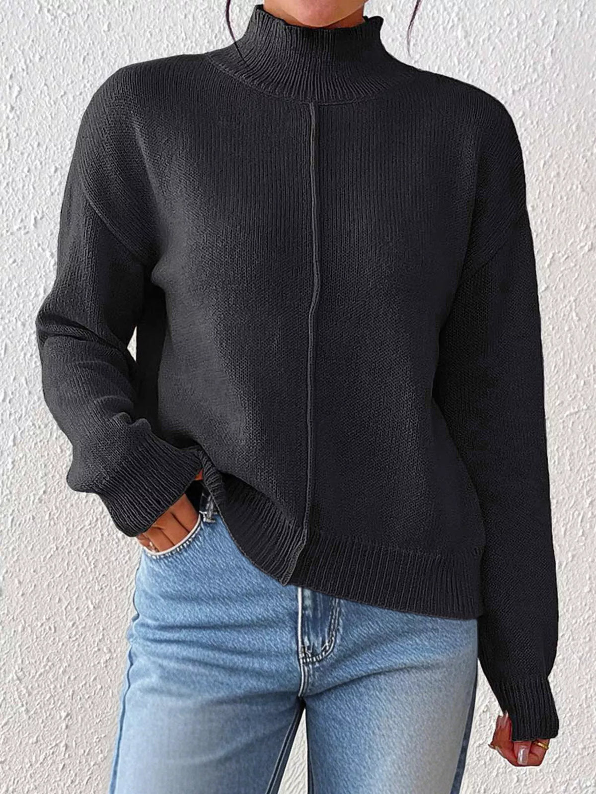 Center Seam Detail Turtleneck Sweater - Lilixa.store