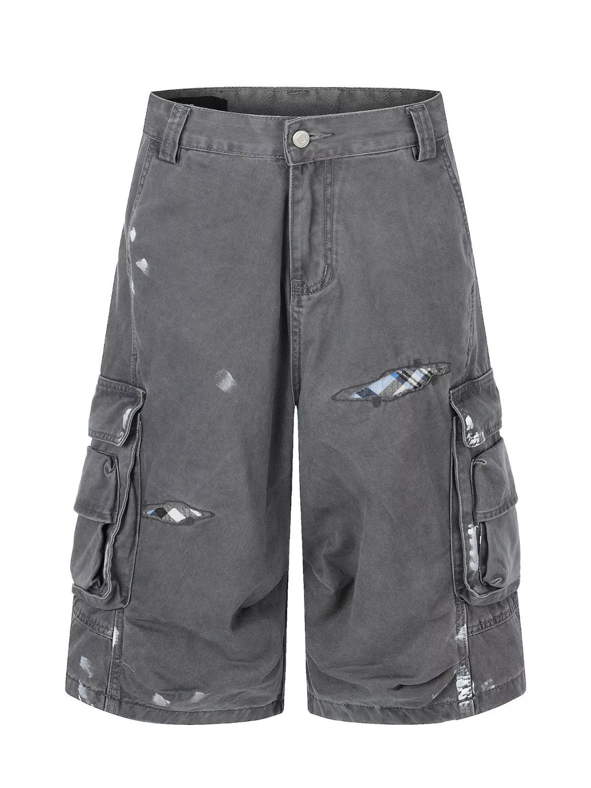 Men's Distressed Cargo Capris in Gray