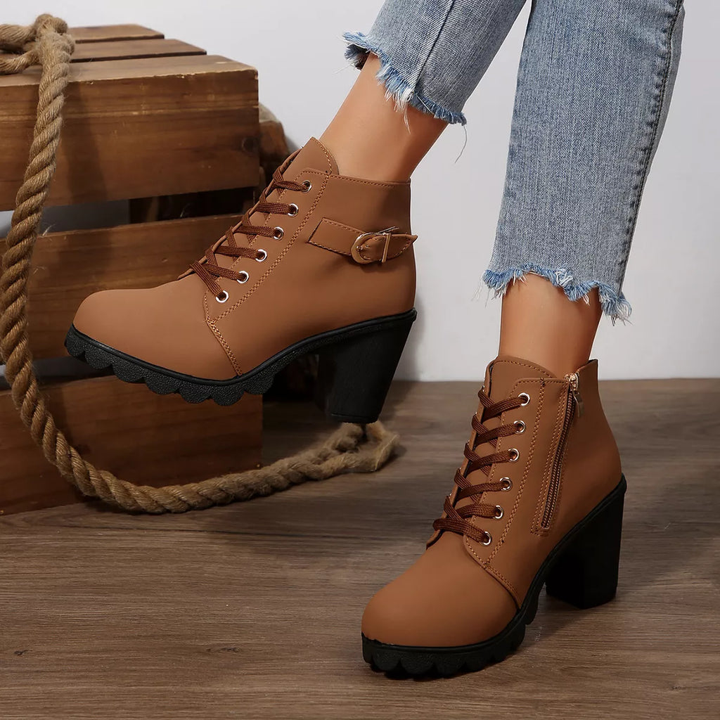 Lace Up Block Heels Boots, view 2