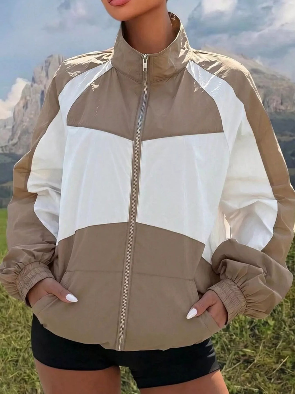 Color Block Zip-Up Jacket
