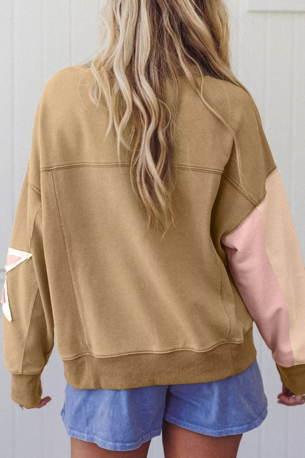 Star Patch Crew Neck Sweatshirt in Tan, view 2