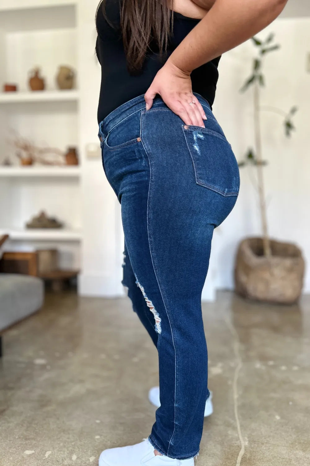 Judy Blue Full Size High Waist Rigid Magic Heavy Destroy Straight Jeans - Lilixa.store