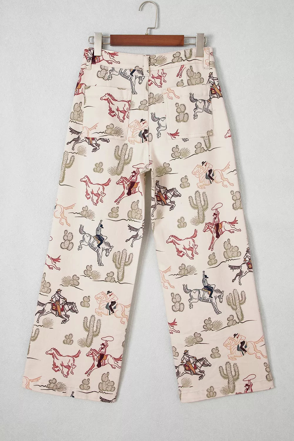 Western Print Straight Leg Ankle-Length Pocket Jeans