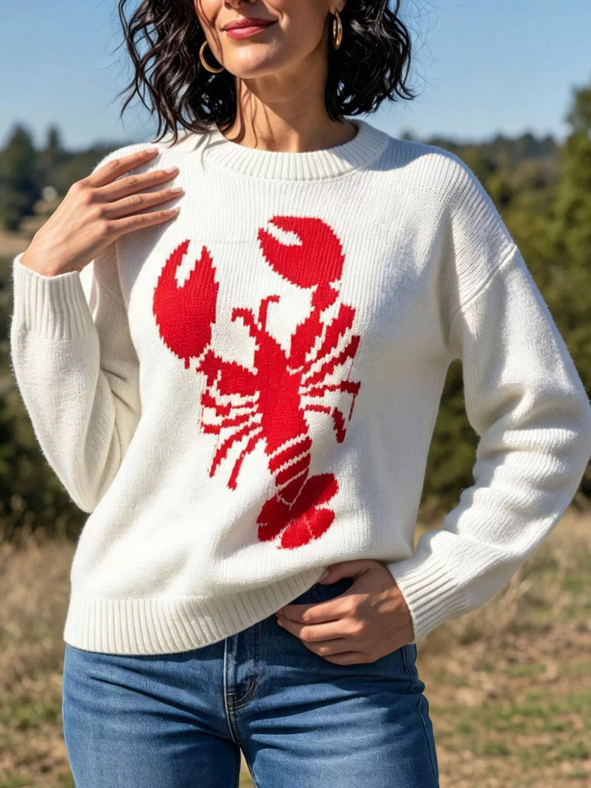 Lobster Graphic Crew Neck Sweater - Lilixa.store