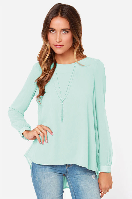 Ivy Lane Full Size Round Neck Back Pleated Blouse in Light Green
