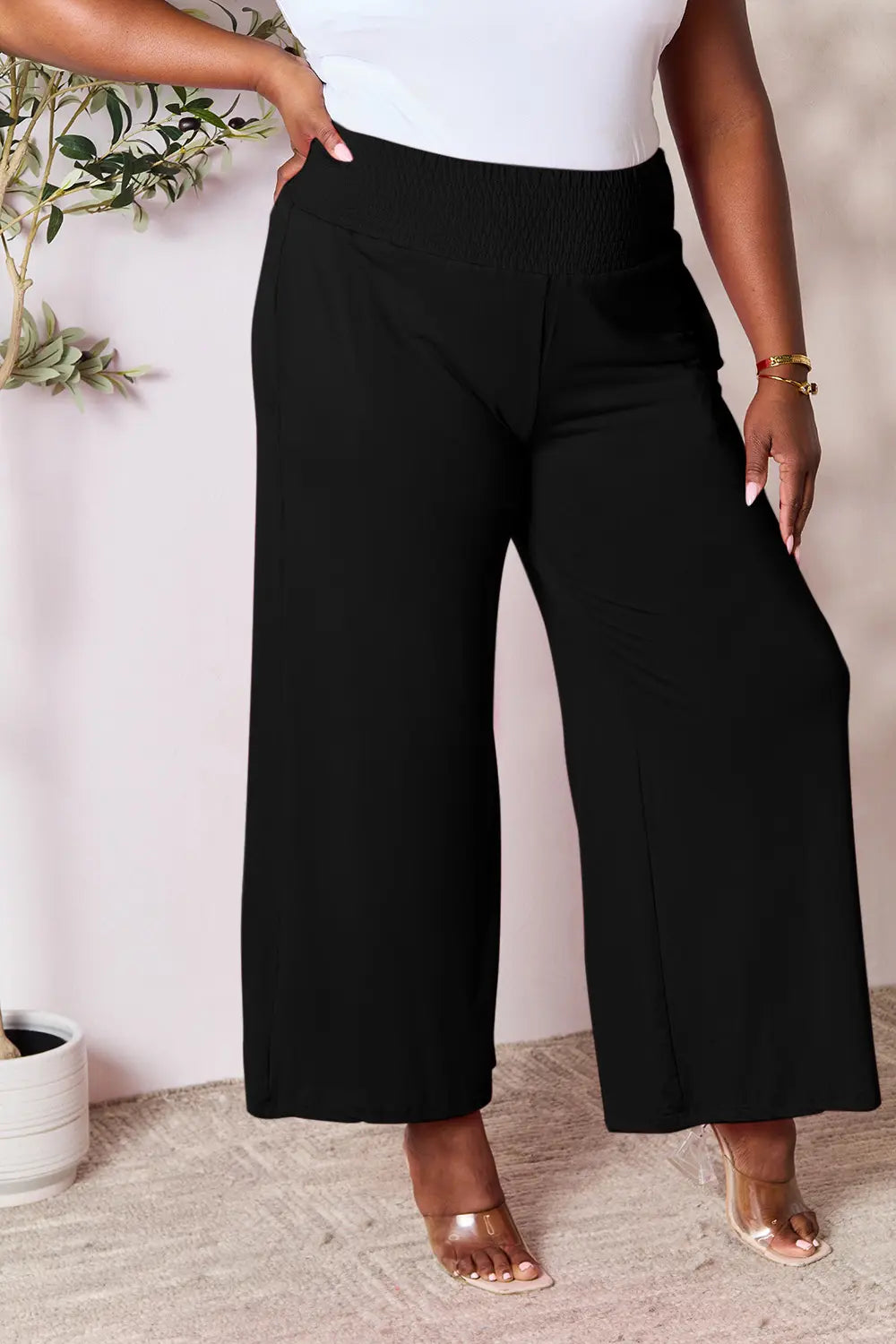 Basic Bae Full Size Smocked Wide Waistband Wide Leg Pants, view 28