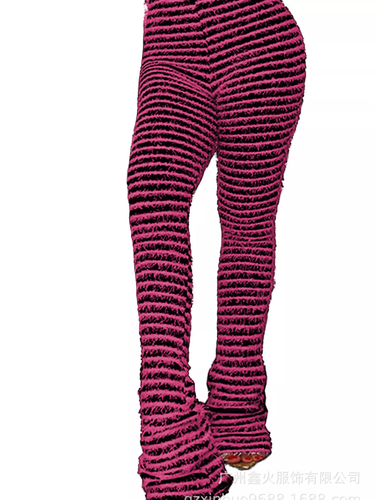 Striped Fuzzy Textured Knit Pants in Pink