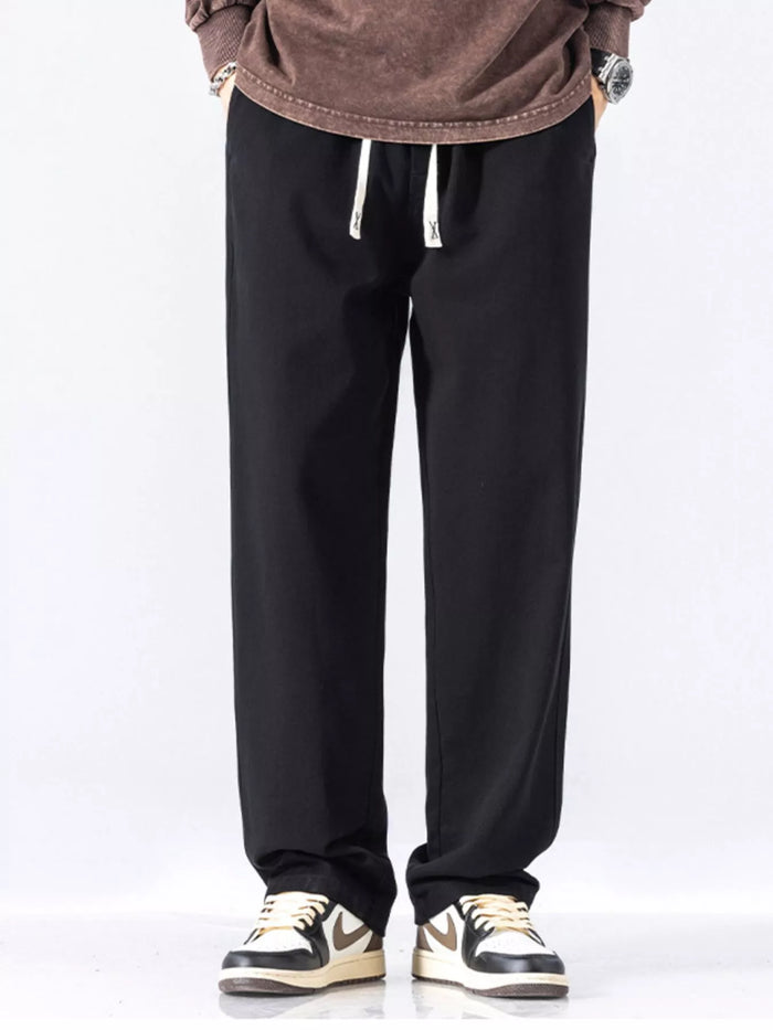 Men's Full Size Casual Loose-Fit Drawstring Pants Plus Size in Black