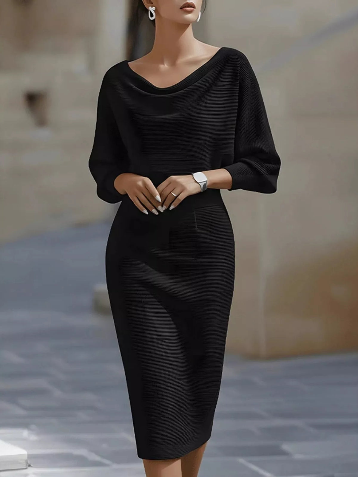 Cowl Neck Knit Bodycon Dress - Lilixa.store