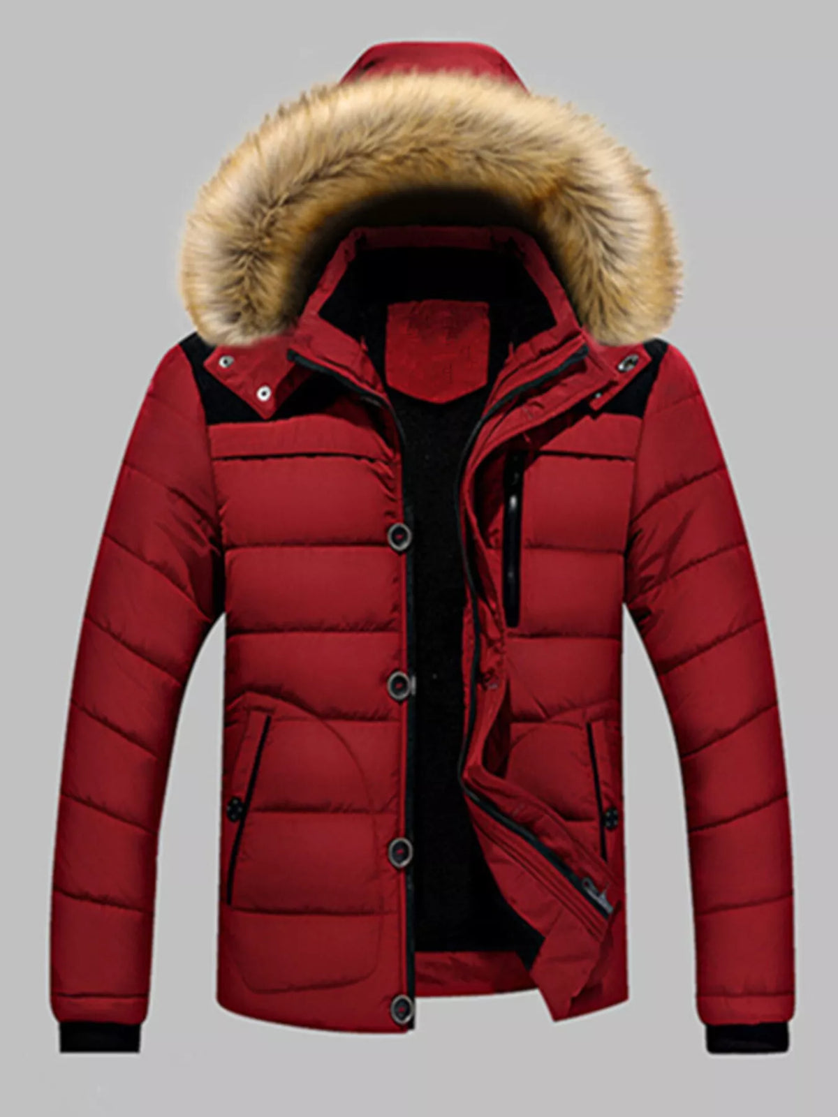 Men's Plus Size Padded Fur Hood Puffer Jacket - Lilixa.store