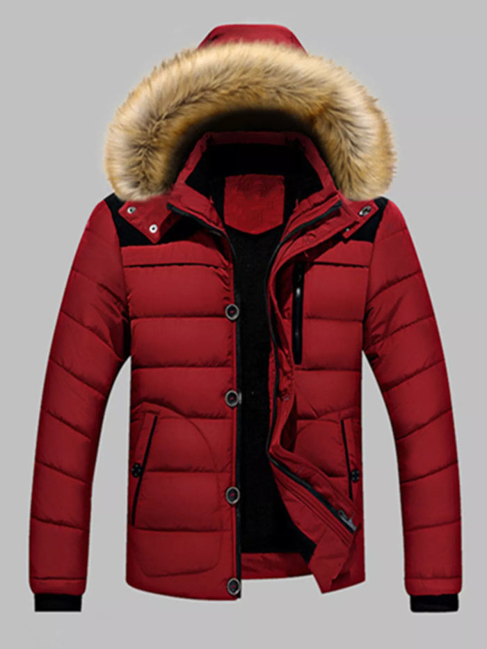 Men's Plus Size Padded Fur Hood Puffer Jacket - Lilixa.store