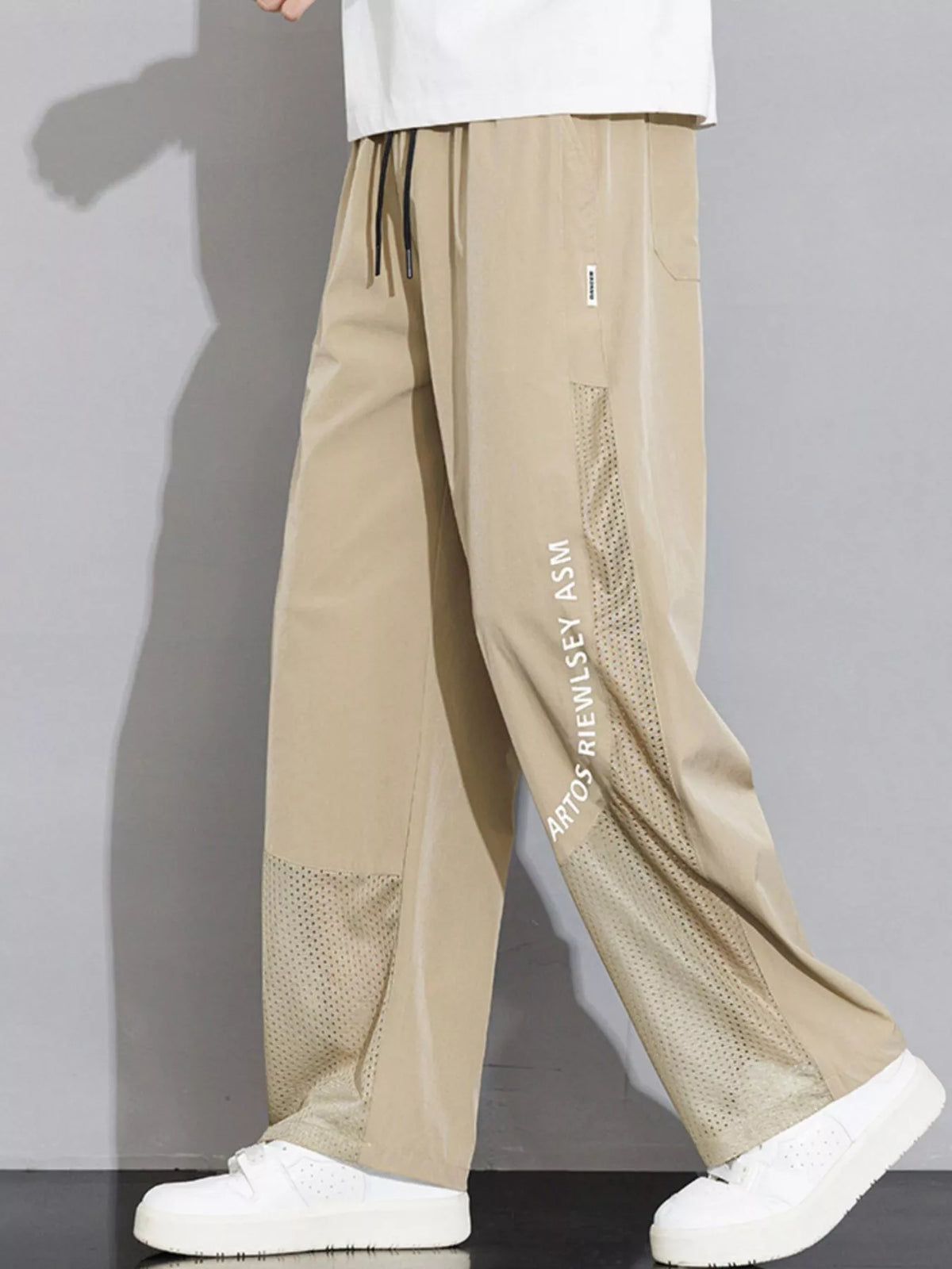 Men's Plus Size Drawstring Wide Leg Mesh Panel Pants, view 4