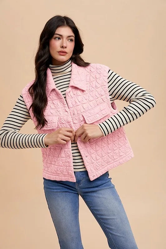 Annie Wear Texture Quilted Snap Down Vest Coat - Lilixa.store