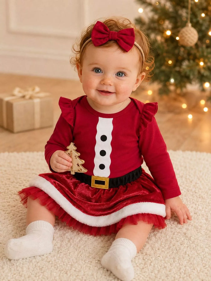 Children's Christmas Long Sleeve Bodysuit and Skirt Set with Bow Headband - Lilixa.store